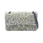 Chanel Shoulder Bag Quilted Double Flap Blue Yellow Green Leather Chain
