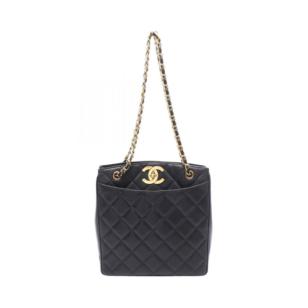 Chanel Tote Quilted Black Caviar Leather Chain