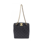 Chanel Tote Quilted Black Caviar Leather Chain