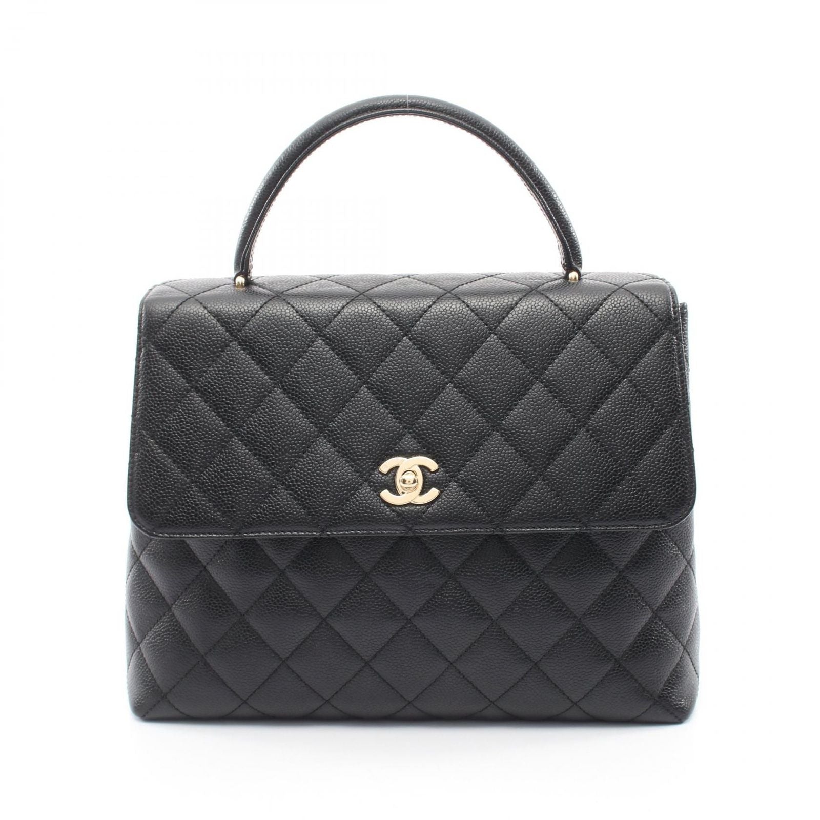 Chanel Handbag Quilted Top Handle Bag Black Caviar Leather
