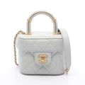 Chanel Shoulder Bag Quilted Vanity 2-Way Blue Gray Leather