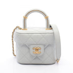 Chanel Shoulder Bag Quilted Vanity 2-Way Blue Gray Leather