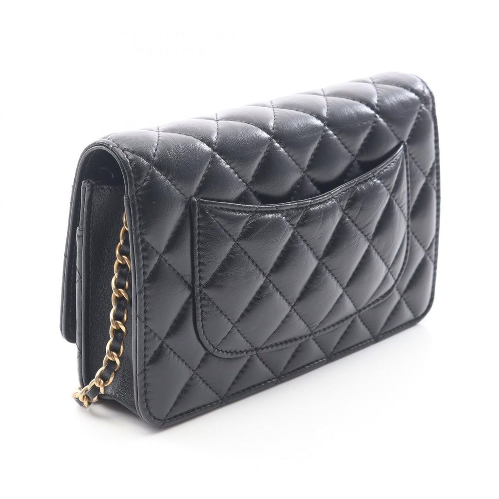 Chanel Shoulder Bag Quilted 2.55 Iconcharm Black Lambskin Chain Wallet — view 2