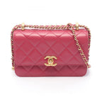 Chanel Shoulder Bag Quilted Flap Magenta Leather Chain