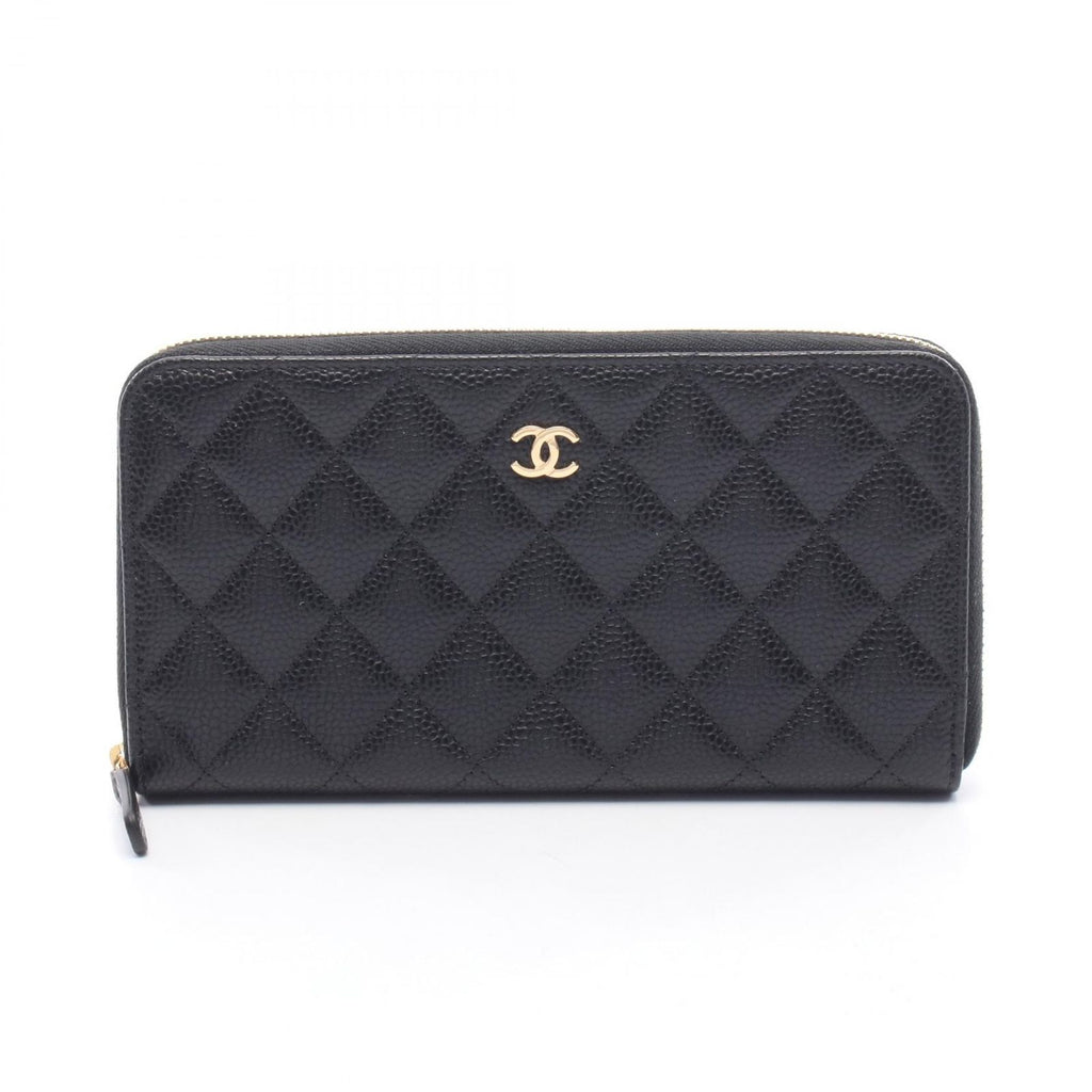 Chanel Roundlong Wallet Classic Long Zip Quilted Black Caviar Leather