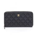 Chanel Roundlong Wallet Classic Long Zip Quilted Black Caviar Leather