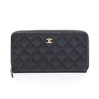 Chanel Roundlong Wallet Classic Long Zip Quilted Black Caviar Leather