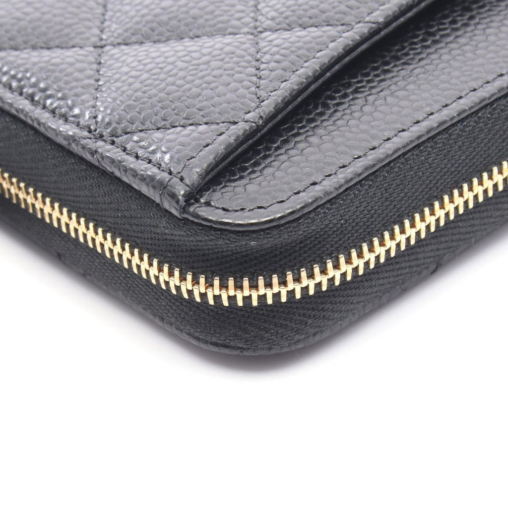 Chanel Roundlong Wallet Classic Long Zip Quilted Black Caviar Leather — view 7