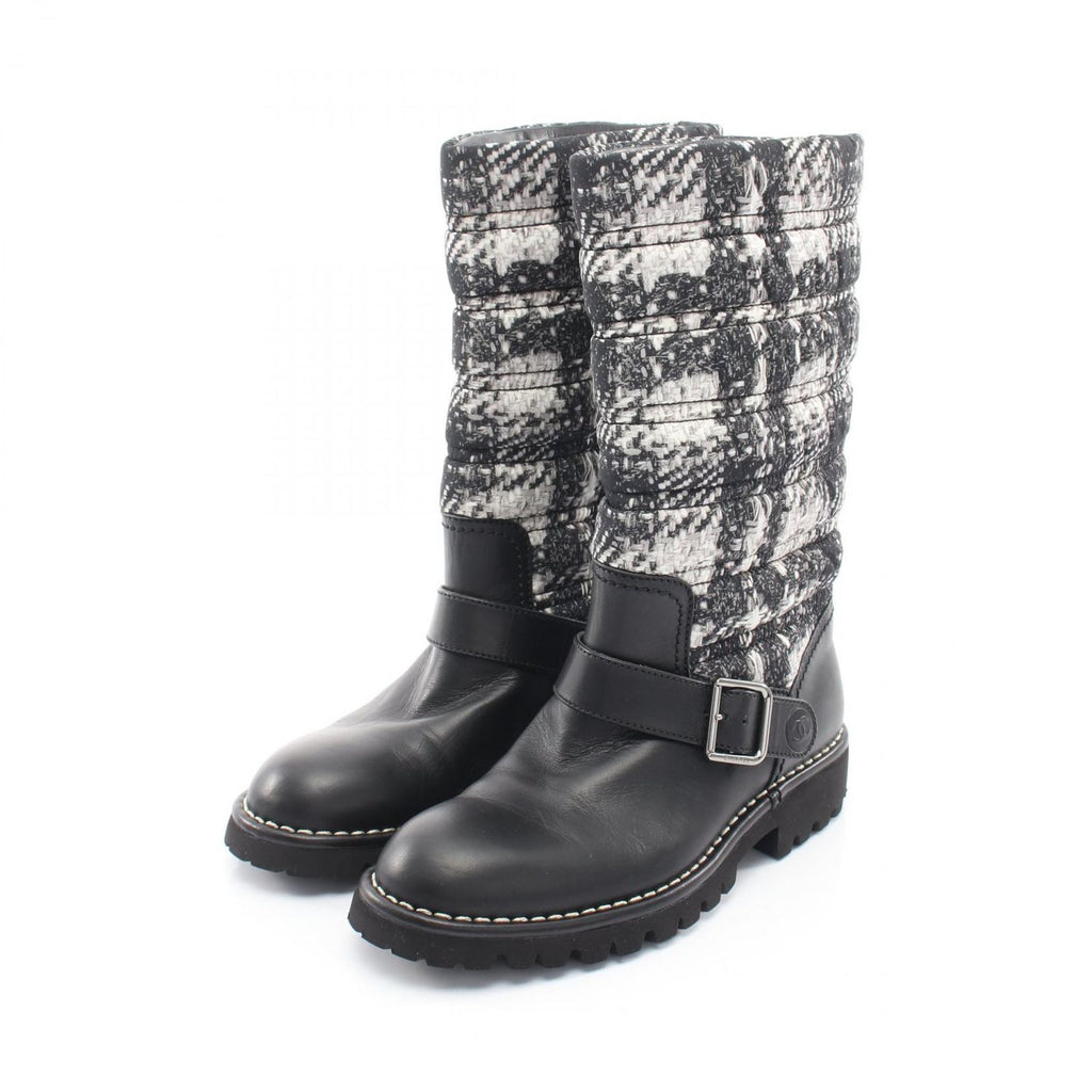 Chanel Boots CC Logo Tweet Pattern Snow Nylon Leather