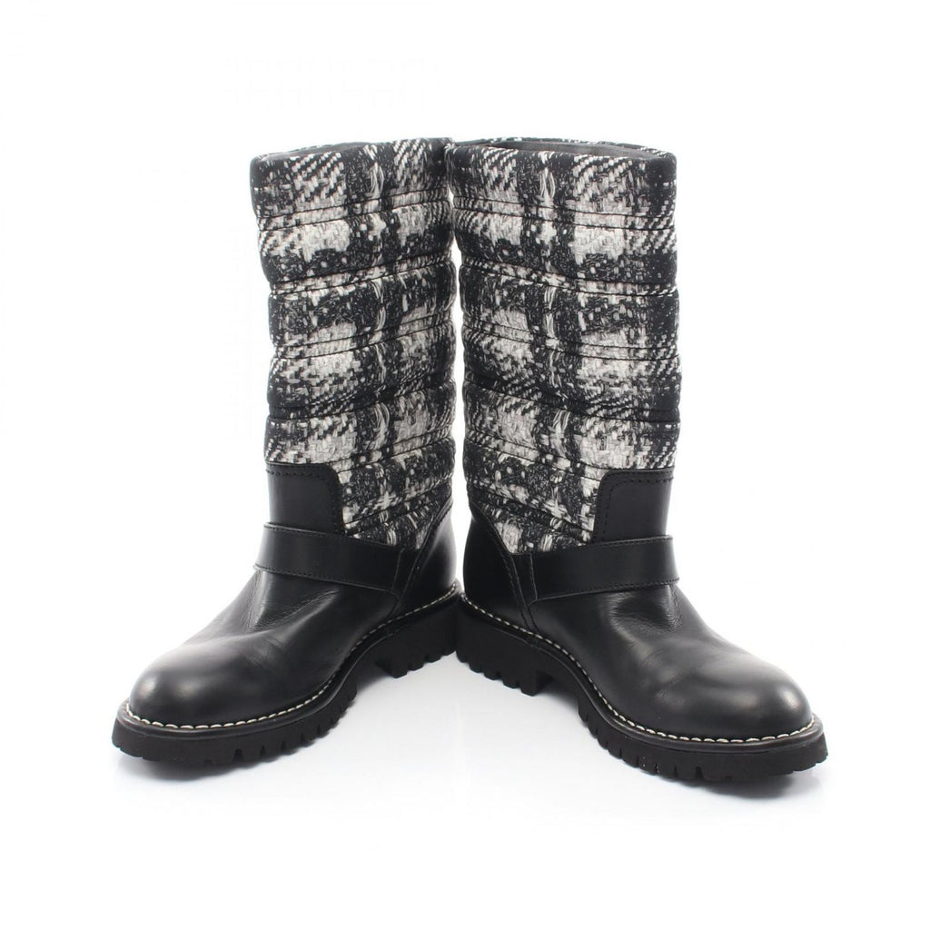 Chanel Boots CC Logo Tweet Pattern Snow Nylon Leather — view 3