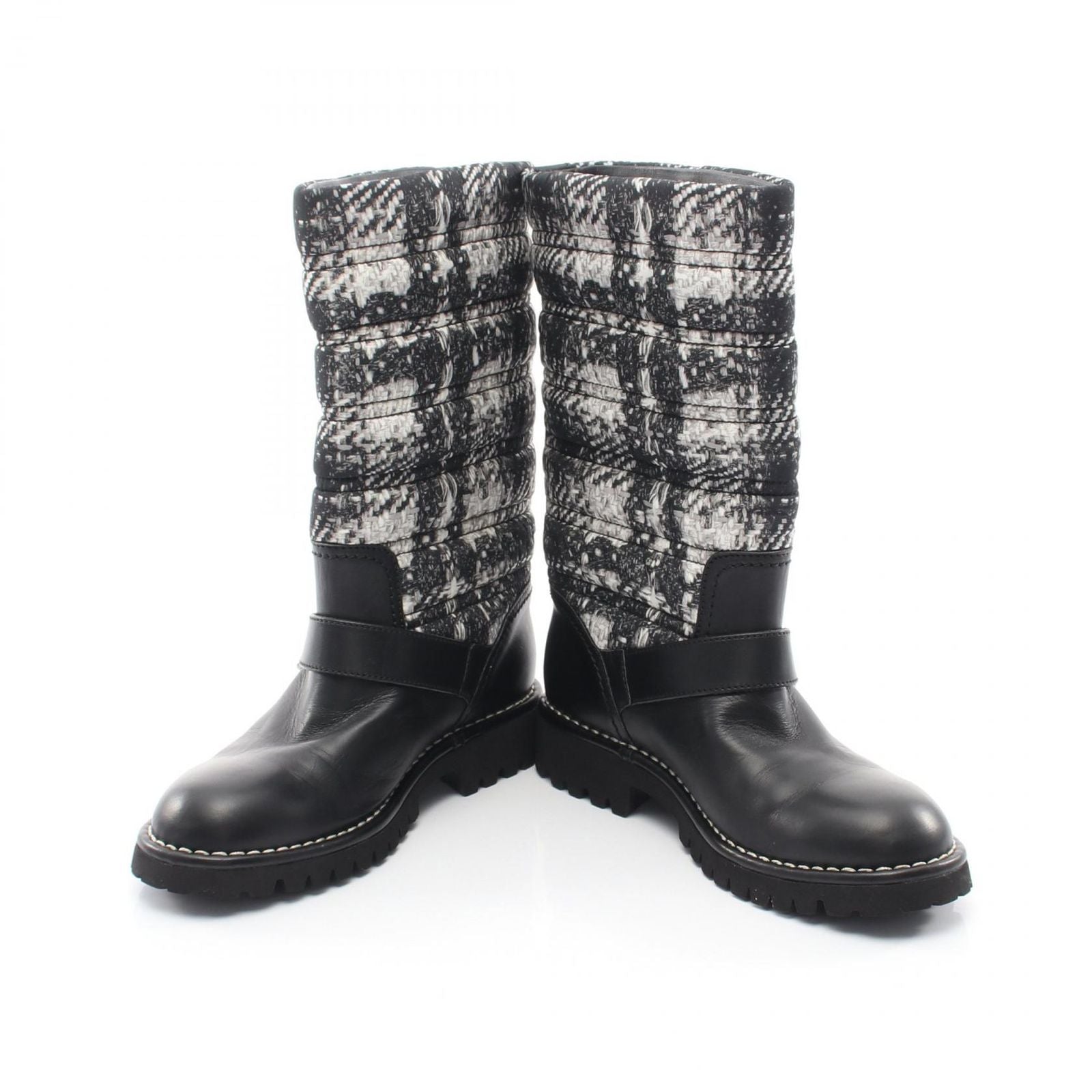 Chanel Boots CC Logo Tweet Pattern Snow Nylon Leather — view 3
