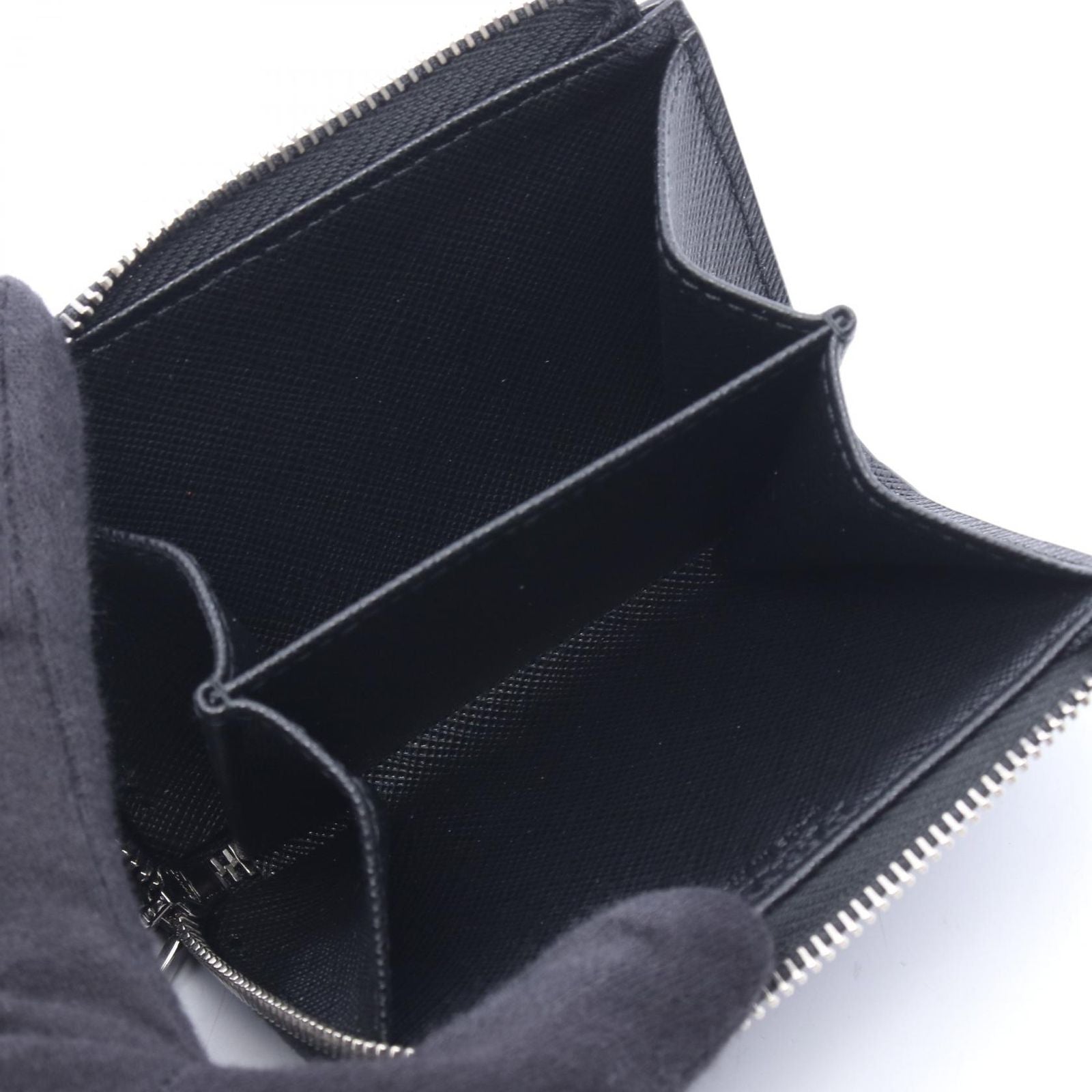 Prada Coin Case Saffiano Triang Card Black Leather — view 3