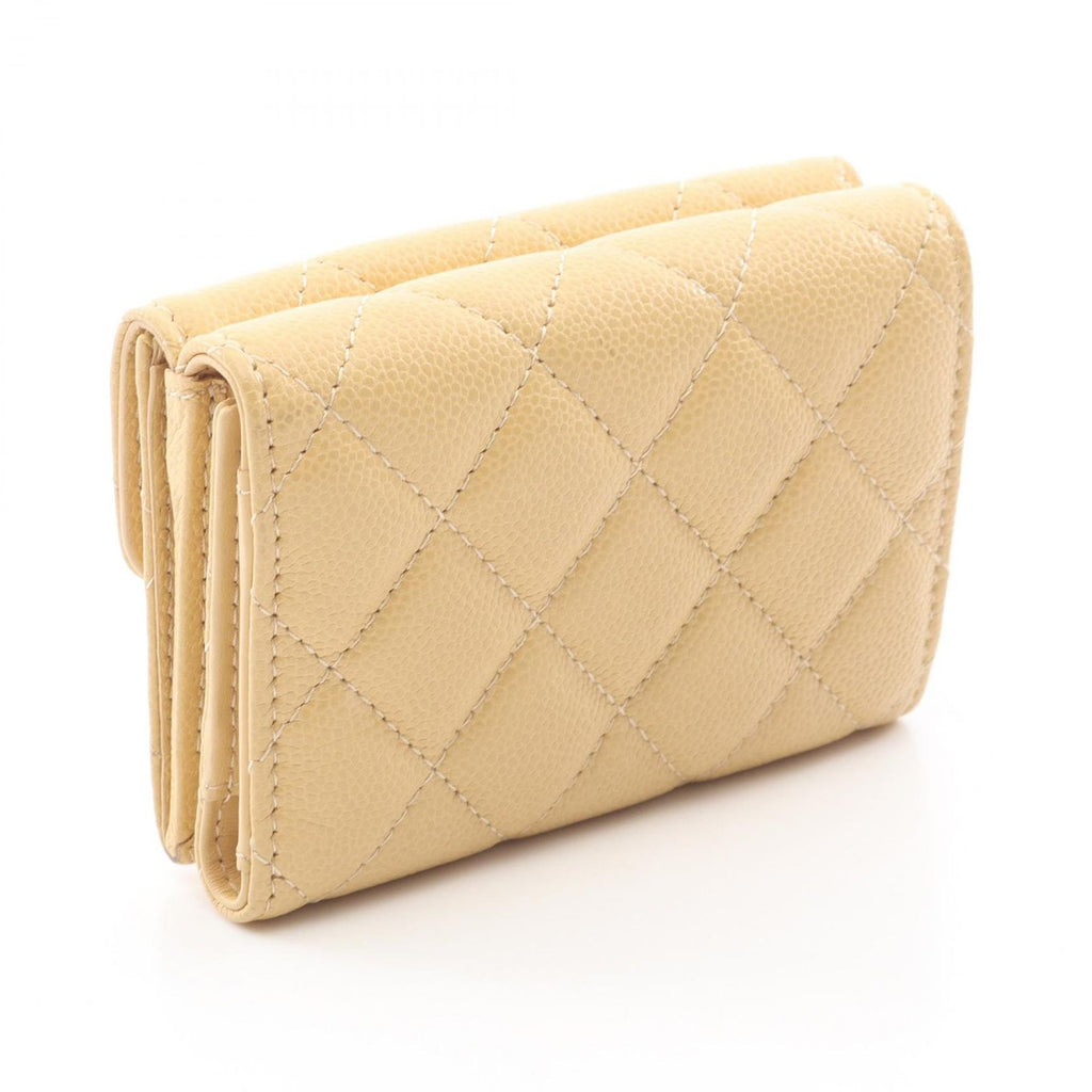 Chanel Tri Foldwallet Classic Flap Wallet Quilted Beige Caviar Leather — view 2
