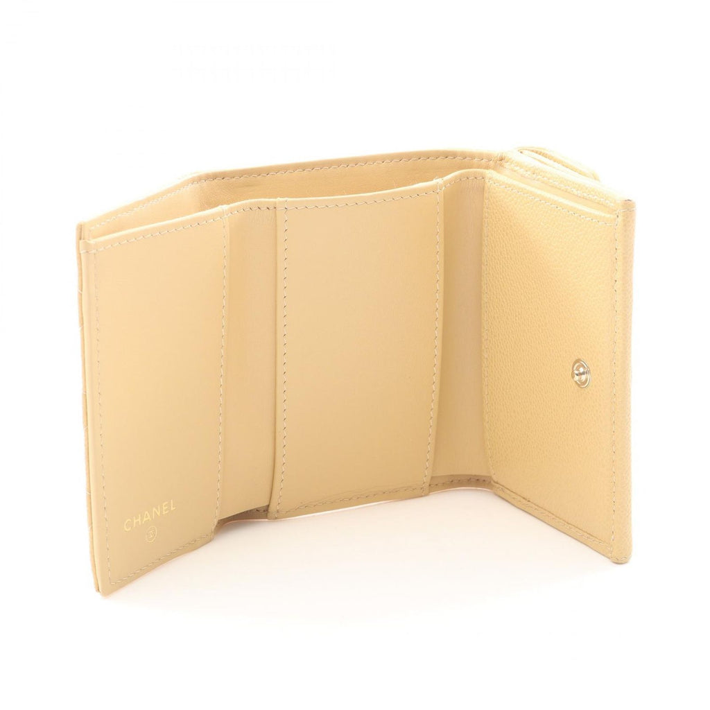 Chanel Tri Foldwallet Classic Flap Wallet Quilted Beige Caviar Leather — view 3