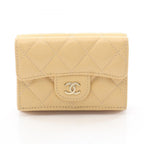 Chanel Tri Foldwallet Classic Flap Wallet Quilted Beige Caviar Leather