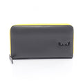 Fendi Roundlong Wallet Montstar Bug's Eye Gray Yellow Leather
