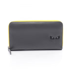 Fendi Roundlong Wallet Montstar Bug's Eye Gray Yellow Leather