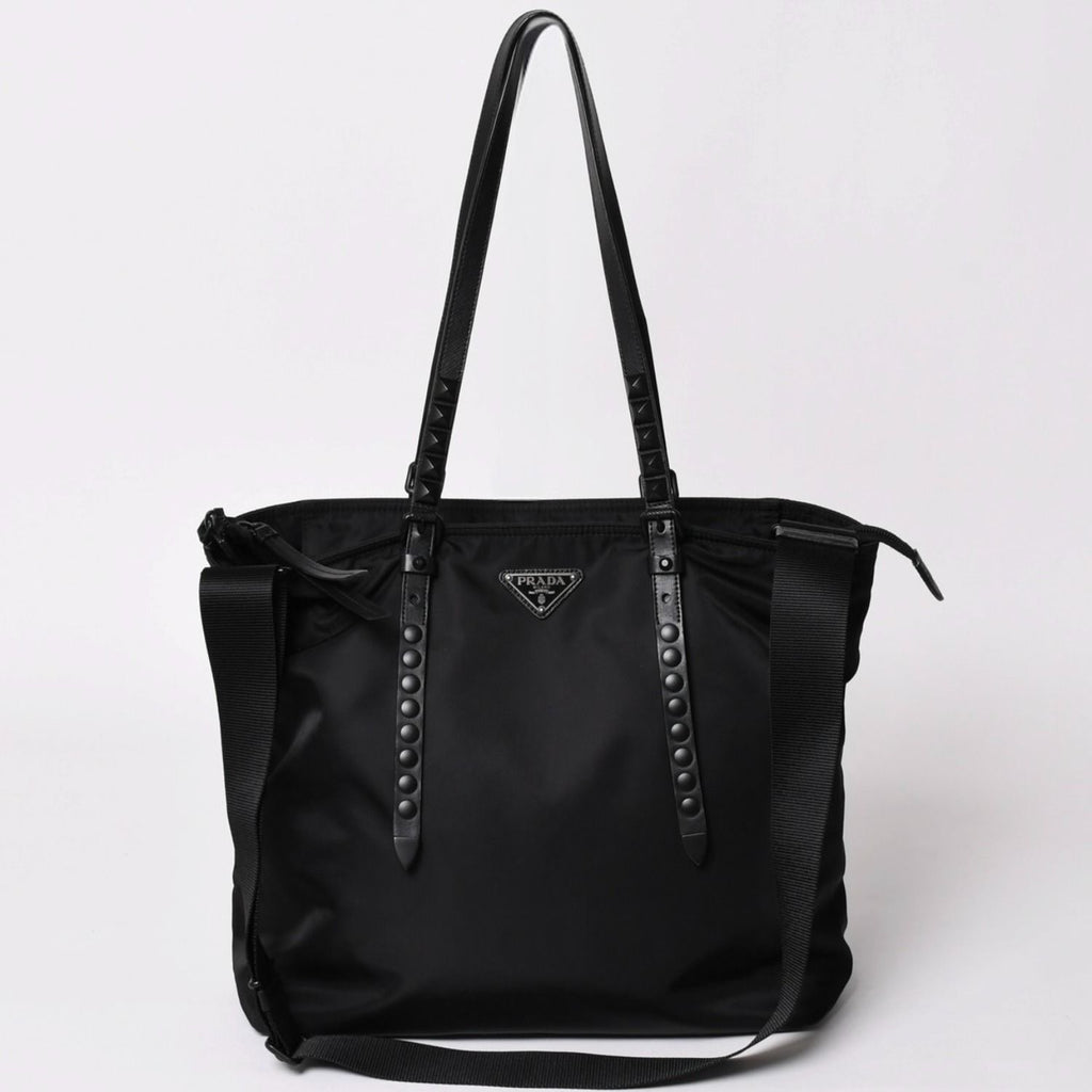 Prada Nylon Shoulder Bag Black Studded 2-Way Matte