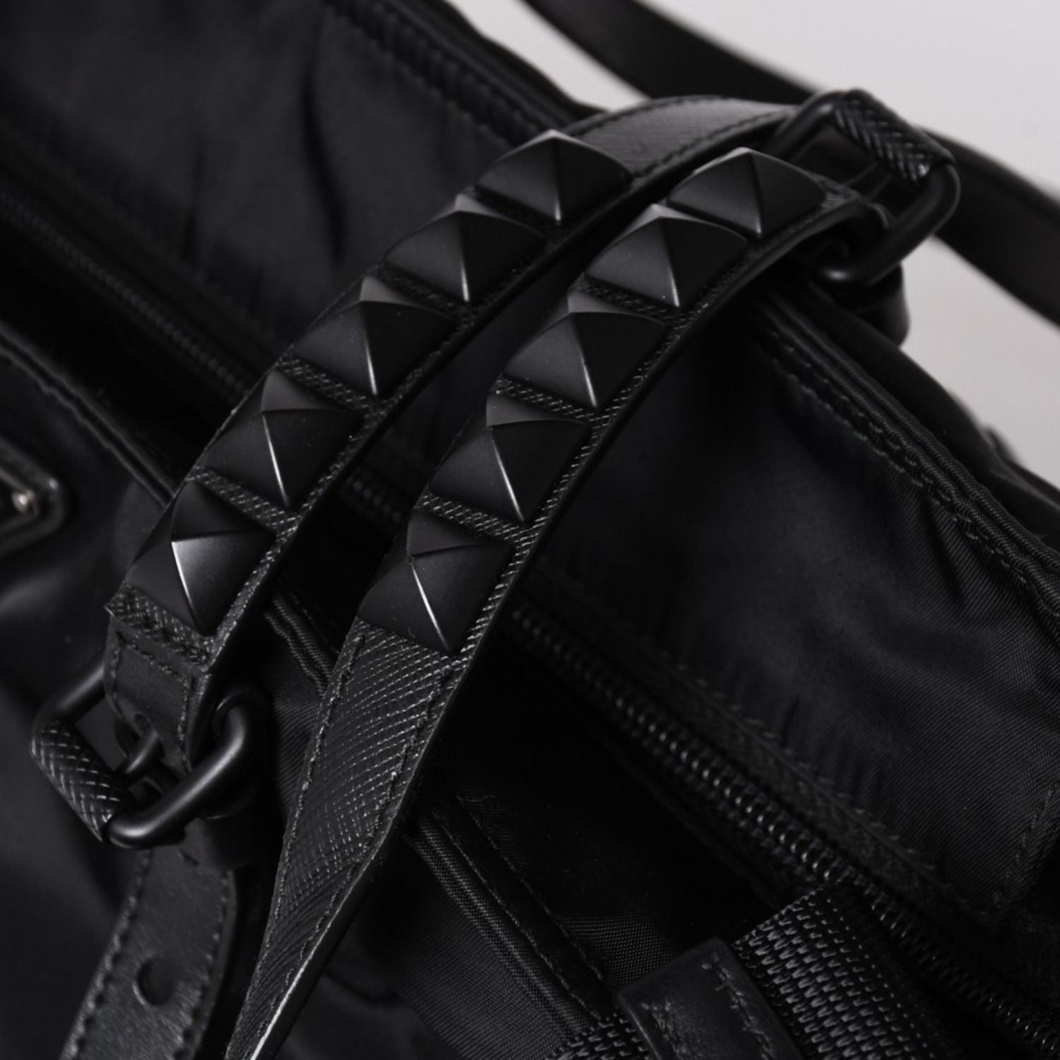 Prada Nylon Shoulder Bag Black Studded 2-Way Matte — view 6