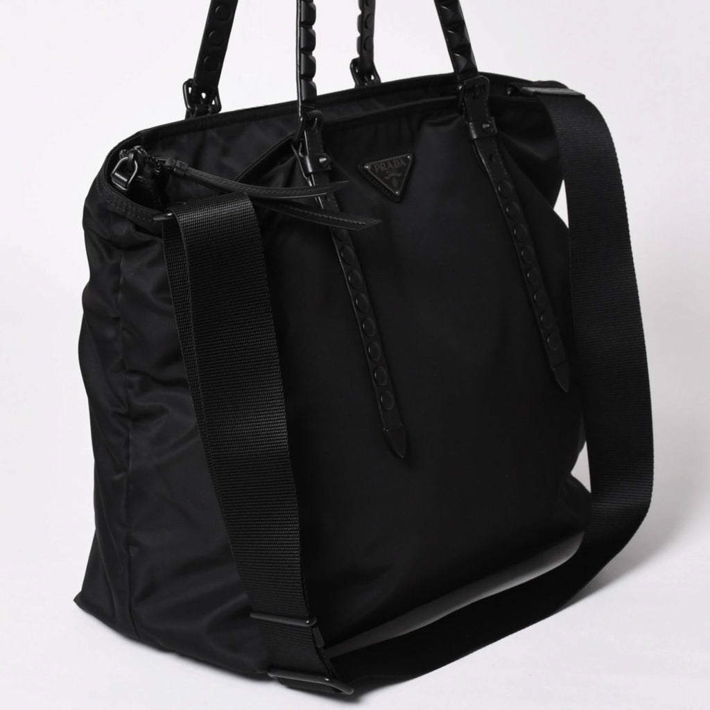 Prada Nylon Shoulder Bag Black Studded 2-Way Matte — view 3
