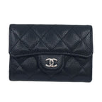 Chanel Quilted CC Logo Classic Flap Card Case Coin Black Red Caviar Leather