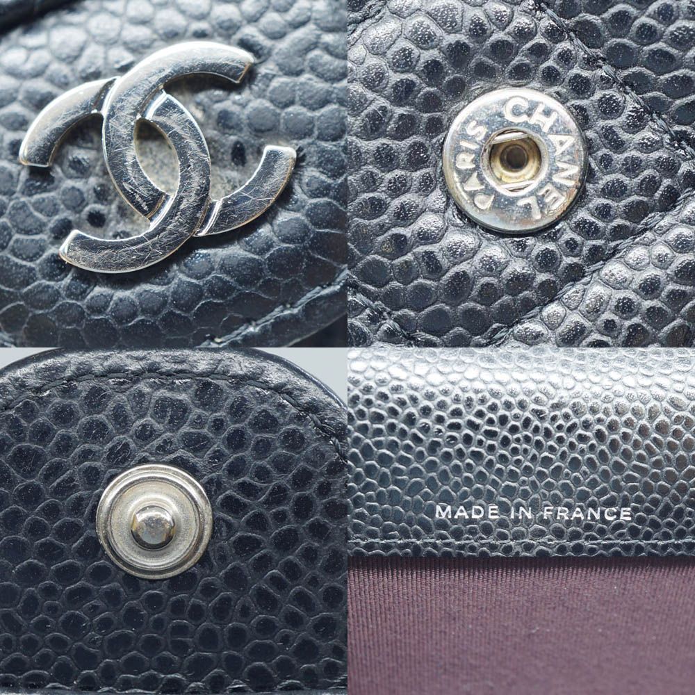 Chanel Quilted CC Logo Classic Flap Card Case Coin Black Red Caviar Leather — view 7