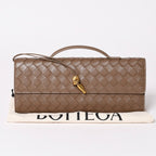Bottega Veneta Andiamo Clutch Metal Knot Closure Brown Bifold Intrecciato Gold