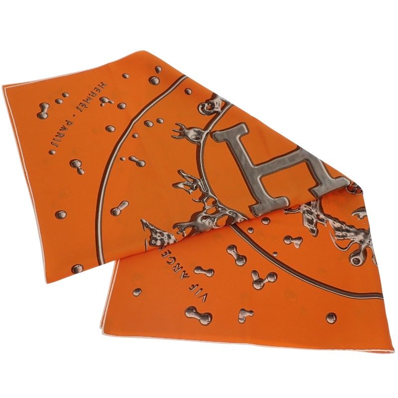 Hermes Carre 90 Vif Argent Silver Drop Scarf Silk Orange — view 2