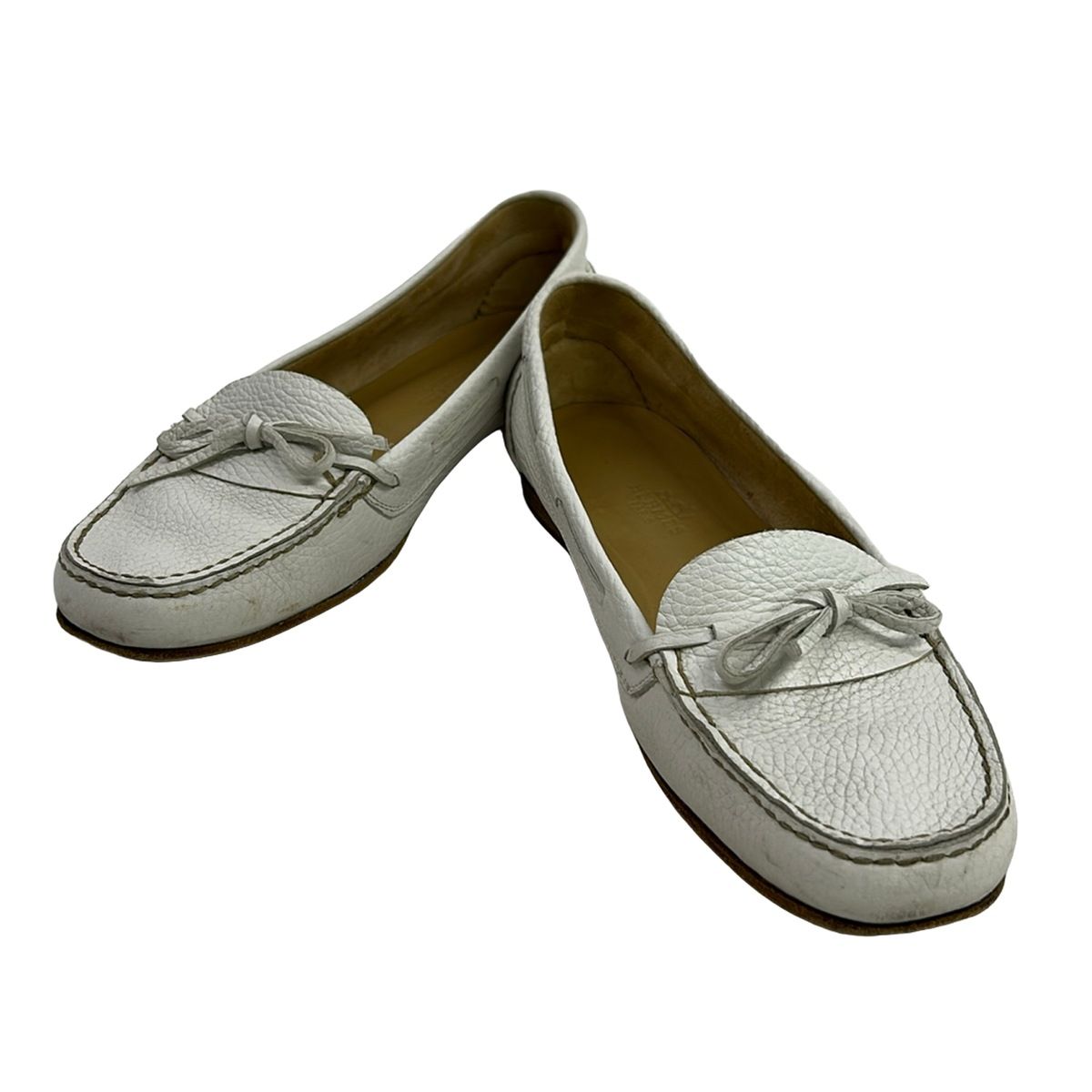 Hermes Shoes 36 White Moccasins Ribbon Leather — view 2