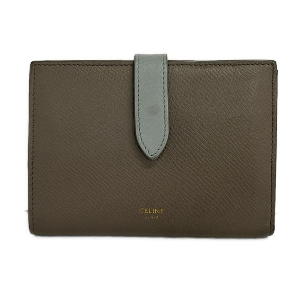 Celine Bifold Wallet Strap Pebble Mineral Leather
