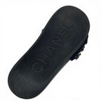 Chanel Sandals Shoes Fabric Leather Navy Black Silver CC Logo Chain Flat Mules — view 8