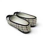 Chanel Flat Shoes Tweed Fabric White Black Gold Ballerina CC Logo Ribbon Ballet — view 4