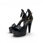 Louis Vuitton Afterglow Line Monogram Sandals Shoes Leather Black Brown Strap