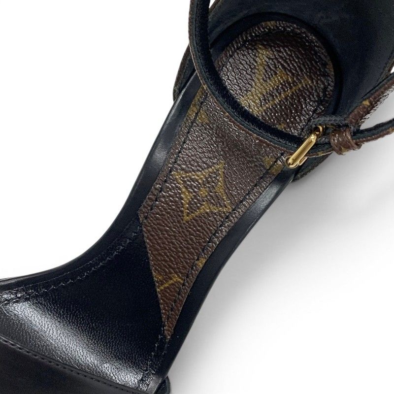 Louis Vuitton Afterglow Line Monogram Sandals Shoes Leather Black Brown Strap — view 7