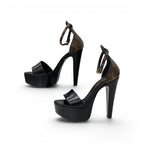 Louis Vuitton Afterglow Line Monogram Sandals Shoes Leather Black Brown Strap — view 3