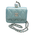 Chanel Quilted Chain Flap Coin Purse CC Logo Caviar Leather
