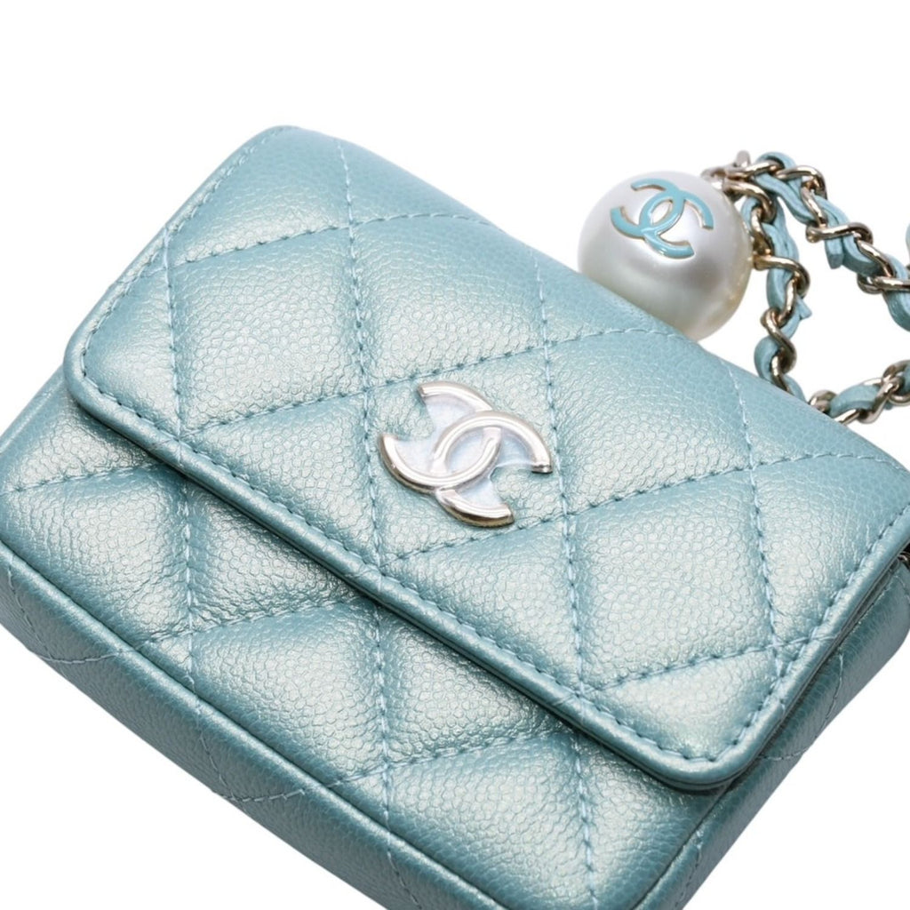 Chanel Quilted Chain Flap Coin Purse CC Logo Caviar Leather — view 5