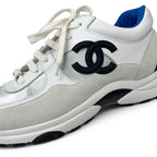 Chanel Sneakers Leather Fabric Suede White Black Blue CC Logo — view 9