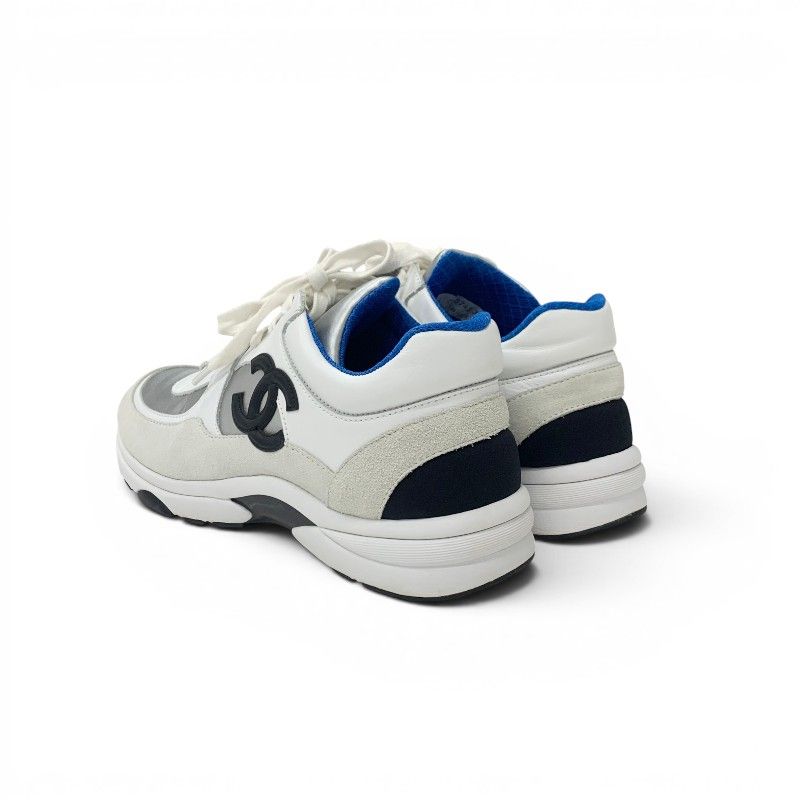 Chanel Sneakers Leather Fabric Suede White Black Blue CC Logo — view 4