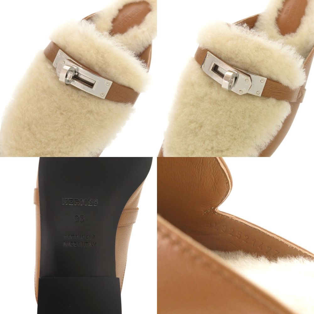 Hermes Oz Mules Chevre Sheepskin Natural Ecru Brown — view 8