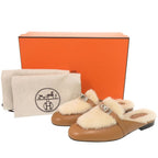 Hermes Oz Mules Chevre Sheepskin Natural Ecru Brown — view 2