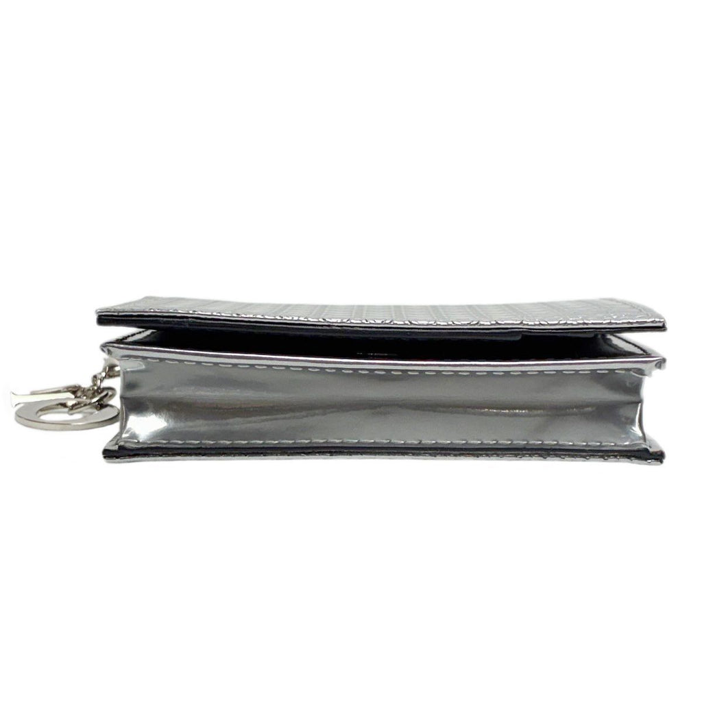 Dior Micro Cannage Card Case Patent Silver Square Octagon — view 3