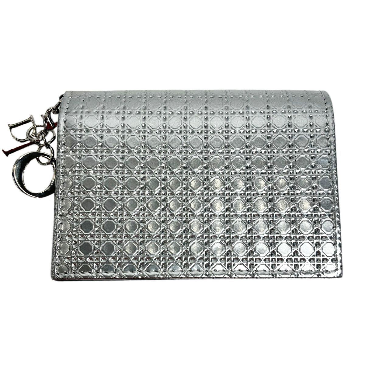 Dior Micro Cannage Card Case Patent Silver Square Octagon