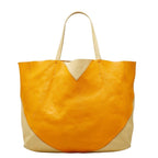 Celine Horizontal Cabas Shoulder Bag Tote Yellow Beige Leather