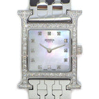 Hermes Watch Diamond Bezel Index Square White Shelldial SS