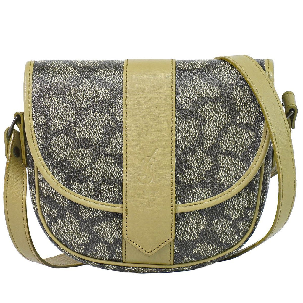 Saint Laurent YSL Giraffe Pattern Shoulder Bag Pochette Gray Beige
