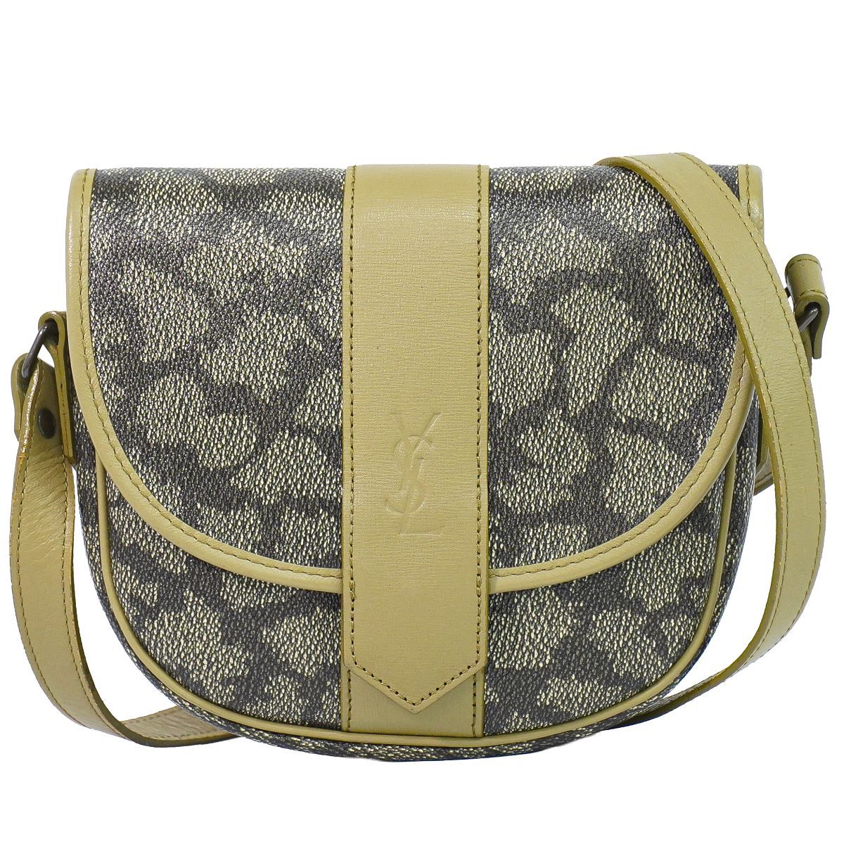 Saint Laurent YSL Giraffe Pattern Shoulder Bag Pochette Gray Beige