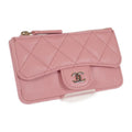 Chanel Quilted Flap Zip Coin Case Bag Card Caviar Leather Pink Gold