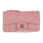 Chanel Quilted Flap Zip Coin Case Bag Card Caviar Leather Pink Gold — view 2