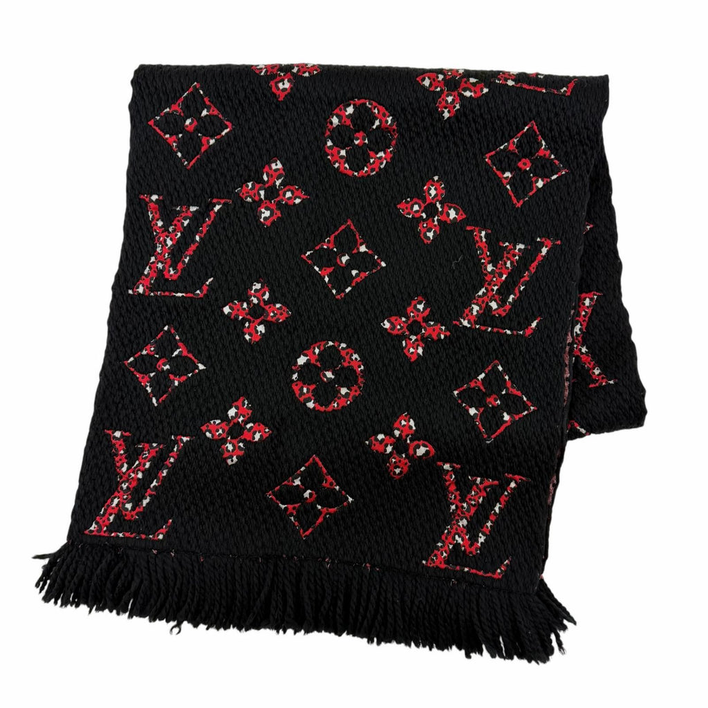 Louis Vuitton Echarpe Giant Monogram Jungle Wool Silk Scarf Black